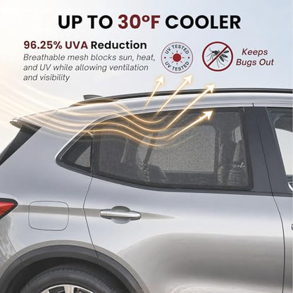 L/Car Window Shades for Baby, 8 Sizes/2-Pack. Stretch-to-Fit Up to H:18"× W:40" Side Rear Windows. Full-Coverage Mesh, Sun & Heat Block. Bug Screen for Car Camping. 96.25% UV Protection | Qualizzi® - size: L - Rectangular