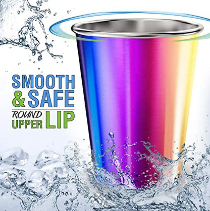 Stainless Steel Kids Cups 8 oz - Stainless Steel Small Children Cups for Home & Outdoor Activities, BPA Free Unbreakable Premium Stackable Metal Drinking Glasses (4-Pack) - Rainbow Colorful Finish - color: UV Rainbow, style: 8 oz