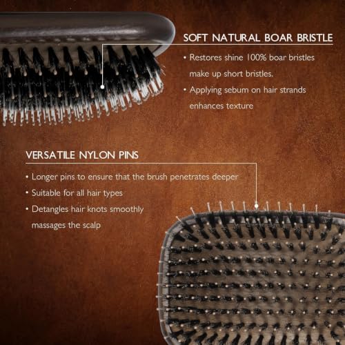 Boar Bristle Hair Brush Set, Soft Bristle Detangler for Enhancing Shine | for Long, Short, Thin, Curly, Straight, or Wavy, Hairbrush Great for Men, Women, and Kids - size: Detangler Brush