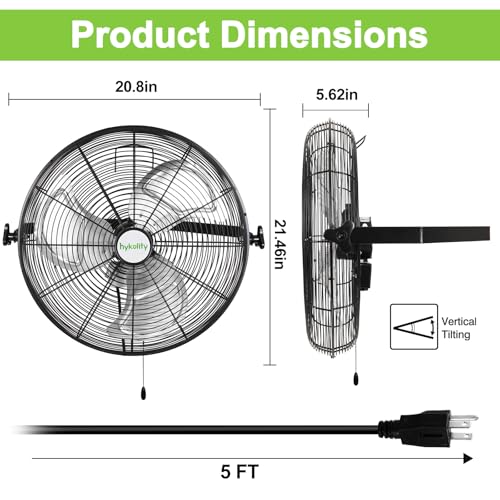 hykolity 4300 CFM 18 inch Industrial Wall Fan, 3-Speeds High Velocity Wall Mount Fan with Sealed Motor, Heavy Duty Metal Barn Fans for Shop, Garage, 2 Pack - size: 18 inch