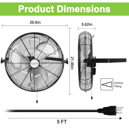 hykolity 4300 CFM 18 inch Industrial Wall Fan, 3-Speeds High Velocity Wall Mount Fan with Sealed Motor, Heavy Duty Metal Barn Fans for Shop, Garage, 2 Pack - size: 18 inch