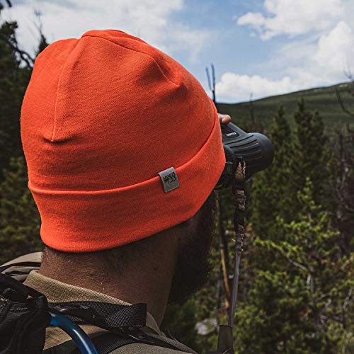 100% Merino Wool Cuff Beanie - Mens & Womens Warm Winter Hat - Watch Cap - Toque - Novelty Beanie - One Size Fits Most - color: Blaze Orange
