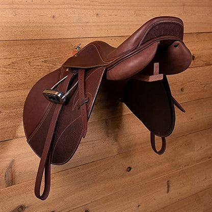 EASY-UP Collapsible Wooden English Saddle Rack | 18" Length | Easy to Mount | Folds Down Not Used | Fits Shorter Skirted Western Horse Saddles | Natural Pine Finish