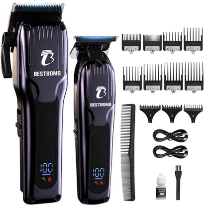 BESTBOMG® Professional Hair Clippers for Men, Clipper & Trimmer Set, Blue - color: Blue