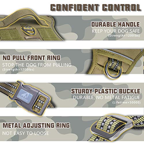 AUROTH Tactical Dog Harness for Extra Large Dogs, Heavy Duty No Pull Vest - color: Army yellow, size: XXL(Neck:21.7-36.7",Chest:28.3-44.1")