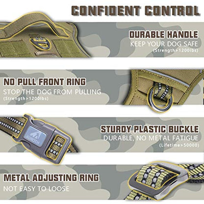 AUROTH Tactical Dog Harness for Extra Large Dogs, Heavy Duty No Pull Vest - color: Army yellow, size: XXL(Neck:21.7-36.7",Chest:28.3-44.1")