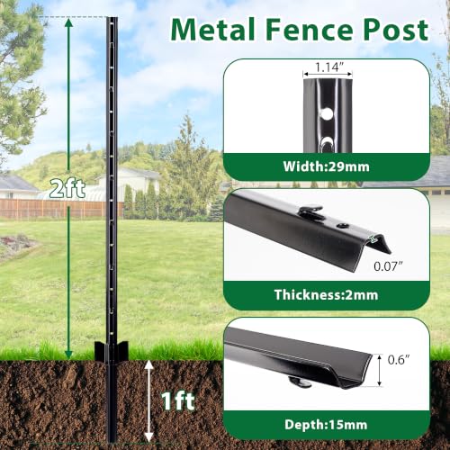 HITTITE 3 Feet Metal Fence Post, 10 Pack U-Post Support Stakes with Anchor Plate, Heavy Duty Steel Garden Fence Stakes, No Dig Fence Posts for Wire Fencing, Yard, Lawn and Farm, Black - size: 3 FT-10 PACK