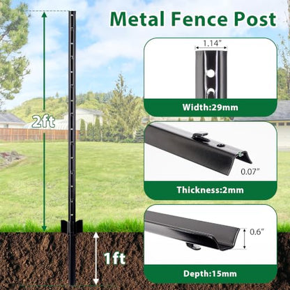 HITTITE 3 Feet Metal Fence Post, 10 Pack U-Post Support Stakes with Anchor Plate, Heavy Duty Steel Garden Fence Stakes, No Dig Fence Posts for Wire Fencing, Yard, Lawn and Farm, Black - size: 3 FT-10 PACK