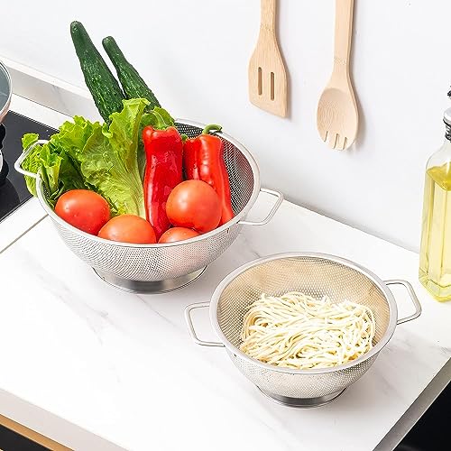 Gulex Stainless Steel Colander Set, Kitchen Strainer, Dishwasher Safe - size: 3QT+5QT