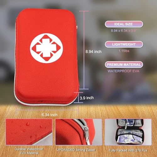First Aid Kit 276PCS Car Home Camping Essentials Red Emergency Kit AMORNING - color: 276pcs