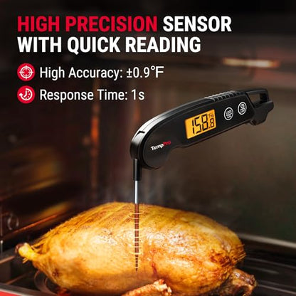 TempPro TempSwift 1 Sec Digital Meat Thermometer Instant Read Thermometer | Cooking Thermometer with Backlight Calibration, IPX6 Waterproof Kitchen Food Thermometer for Smoker Grill Candy Oven Baking