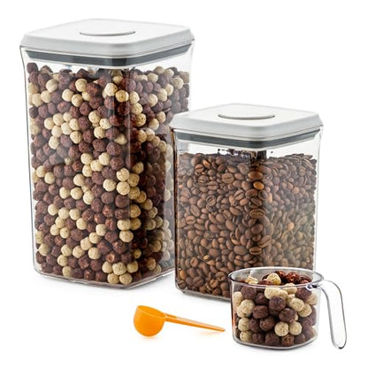 Deiss LUX Airtight Food Storage Containers with Lids - Pop Canisters Set for Pantry Organization, BPA-Free Stackable Kitchen Storage for Flour, Sugar, Cereal, Coffee | 2.1Qt, 0.95Qt, Measuring Cup