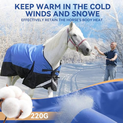 36” Winter Horse Blanket, 1200D Waterproof Poly Horse Turnout Blanket, Durable Tear-Resistant Thick Horse Blanket with Snuggit 220G Filling, Breathable Warmth Turnout Blankets for Horse - size: 36“