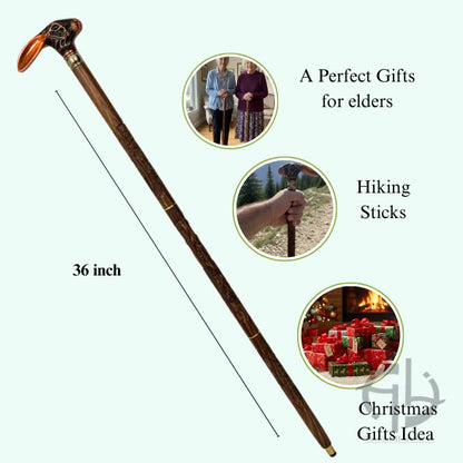 36" Rabbit Copper Finish Brass Handle Foldable Wooden Walking Stick Cane – Ideal Vintage Gift for Men and Women, Stylish and Functional