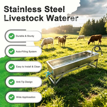 Automatic Livestock Waterer Drinking Trough Large Dog Water Bowl Dispenser 12 Gallon Stainless Steel with Float Valve for Cattle Chicken Goat Horse Pigs Poultry Outdoor Animals - size: 12 Gallon