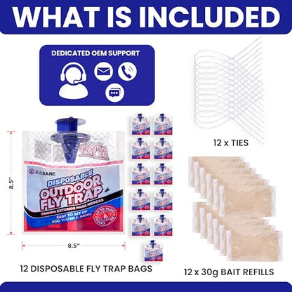 Fly Traps Outdoor Fly Trap for Patio. 12 Non-Toxic Pre-Baited Flies Bags Outdoor Disposable. Hanging Bug Catchers for All Filth Flies Killer for Outside Bug Control in Yard Horse Ranch Trash Can - style: 12pk
