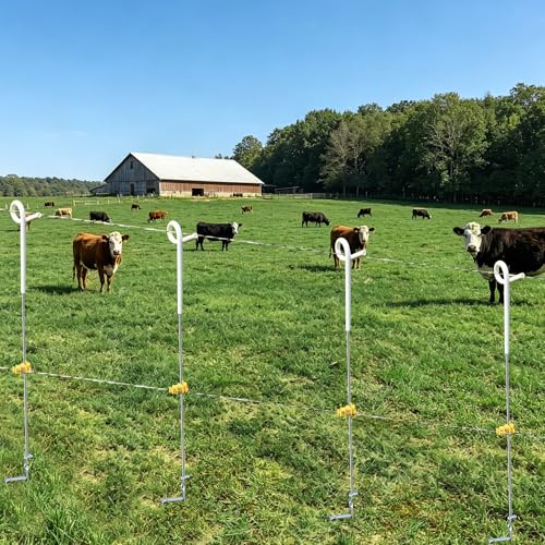 30Pcs 41" Systems Pig Tail Step-in Electric Fence Post for Livestock, White - color: White