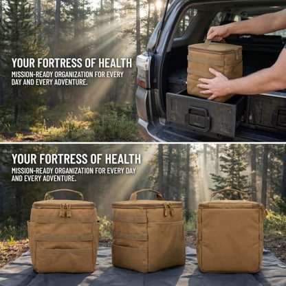 Travel Medicine Bag,Medication Pill Bottle Organizer Empty Case - color: Square Brown