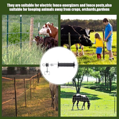 Electric Fence Gate Handle Kit T Post Insulator Spring Gate Handle Set for Horse Cattle Farm Fencing Easy Install Shock Protection(9 Pcs)