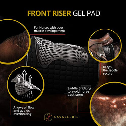 Gel Saddle Pad - Helps with Saddle Bridging, Sore Back, Swayed Back, High Withers English Bareback Pad for Horses, Protective, Perfect for Eventing, Schooling, Dressage - size: Front Riser