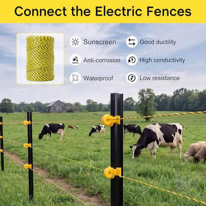 MorningRo 656ft Electric Fence Polywire with 50 Yellow Electric Fence Insulator, 6 Steel Strands Polywire for Reliable Conductivity and Rust Resistance High Conductivity for Garden Farm