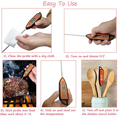 Digital Meat & Milk Thermometer - Instant Read Probe for Cooking, BBQ, Grill, Deep Fry, Roast & Baking - size: 23.1 x 2.5 x 1.5 cm