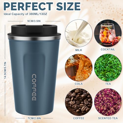 MOMSIV 12oz Travel Coffee Mug, Insulated Coffee Cup with Leakproof Lid - color: A-Silver Blue-12oz