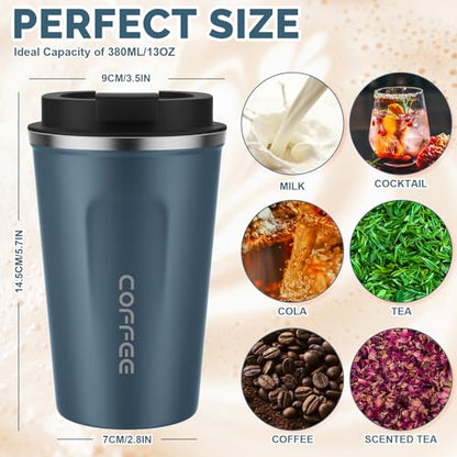 MOMSIV 12oz Travel Coffee Mug, Insulated Coffee Cup with Leakproof Lid - color: A-Silver Blue-12oz