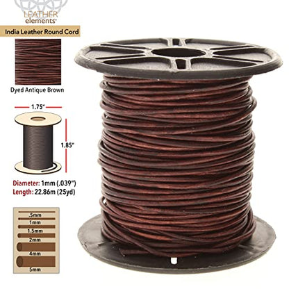 The Beadsmith Leather Cord – Dyed Antique Brown – 1mm Spool – 25 Yards/22.86 Meters – Indian Leather Thong Ideal for Braiding, Beading, Necklaces, Fine Lacing, Hair Accessories & DIY Jewelry Making - size: 1mm, style: Dyed Antique Brown – 25 Yards