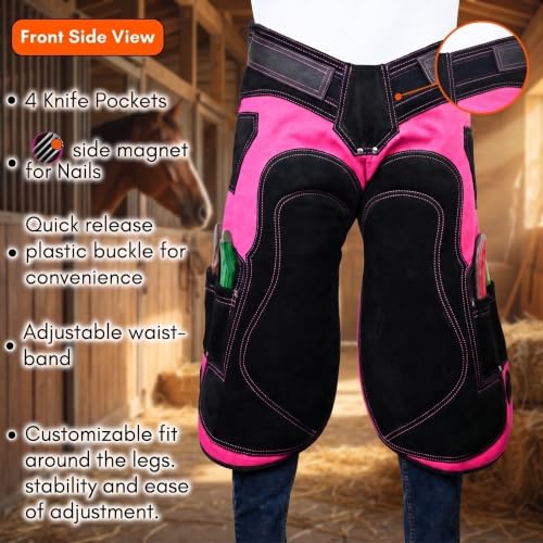 Farrier Apron Cowhide Leather Hoof Trimming Chaps - color: Pink - Black, size: 65cm - 25inch