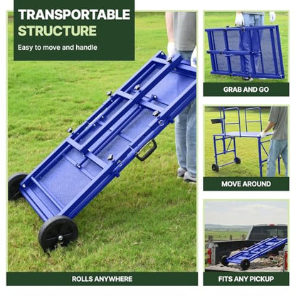 Goat Stand with Adjustable Headpiece & Legs, Goat Milking Stand with Feeder, Rails & Wheels, Stanchion for Grooming & Hoof Trimming, Sheep Stand for Shearing Heavy-Duty Steel Platform, Blue - color: BLUE