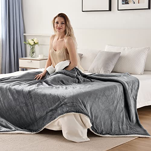 SOCHOW Sherpa Fleece Throw Blanket, Grey, 50x60 inches - color: Gray, size: 50"×60"
