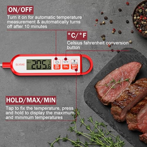 GLVSAE Digital Meat Thermometer Instant Readings in 1-2 Seconds Food Thermometer with Extended Probe Waterproof for Cooking, Confectionery Making, Barbecuing and as a Gift for Friends and Family
