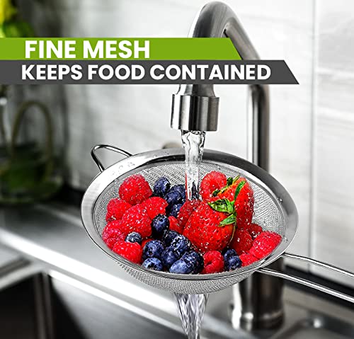 Set of 2 Stainless Steel Mesh Strainers for Kitchen - 5.5 inch Round Fine Mesh Strainer & 3.4 inch Conical Strainer Fine Mesh - Ideal to Sieve Pasta Noodles, Quinoa, Tea, Coffee, Juices, Flour