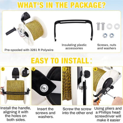 Electric Fence Reel Kit with 3281 ft Polywire, 3:1 Geared Reel - size: 3281 ft X 1 Standard Reel X 1 Guide
