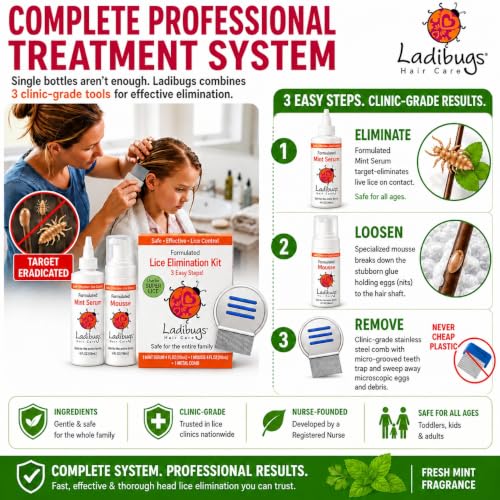 Ladibugs Complete Head Lice Treatment Kit with Professional Nit Comb