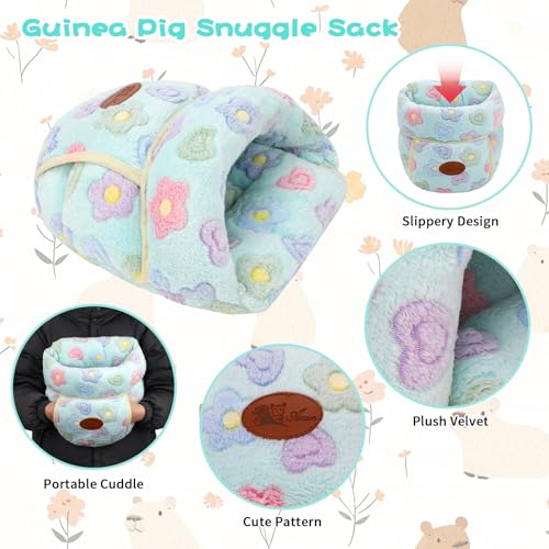 YUEPET Guinea Pig Bed, Warm Fleece Cuddle Cave, Green Flower - color: Green Flower, size: 1PCS
