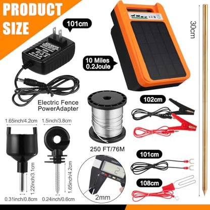 MorningRo 10 Miles Solar Electric Fence Charger Output 0.2J Portable Solar Fence Charger 24h Uninterrupted Protection with Rechargeable Powered Panel that can Work for Garden 14 Days Without Sunlight