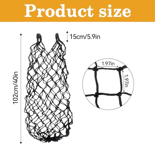 Klmnop 4-Pack Heavy Duty Slow Feed Hay Nets for Horses, 40" Hanging Hay Bags with 1.97" Small Holes, Regulate Feeding for Horse Goat Sheep in Stall Trailer Paddock(Black)