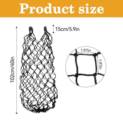 Klmnop 4-Pack Heavy Duty Slow Feed Hay Nets for Horses, 40" Hanging Hay Bags with 1.97" Small Holes, Regulate Feeding for Horse Goat Sheep in Stall Trailer Paddock(Black)