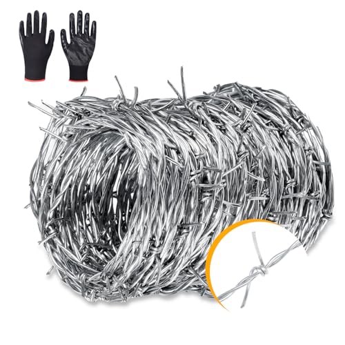 AggFencer 25ft Barbed Wire, 2 Point 16Ga Hot-Dip Galvanized Barb Wire Roll | Suitable for Crafts Fences, Fence for Critter Deterrent - size: 2-points 25ft 16ga