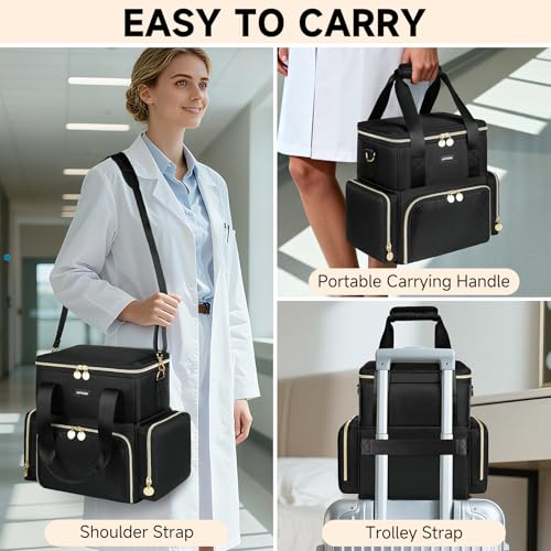 Large Medicine Bag with 3 Removable Cases, Medication Travel Bag with Multiple Storage Sections for Prescription Bottles, Vitamins & Medical Supplies, Black