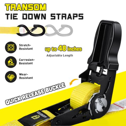 Boat Tie Down Straps to Trailer, 1 Inch x 4 FT Boat Transom Straps, 2100 LBS Break Strength with Security Lock S Hooks, Adjustable Boat Straps for Trailer, Jet ski, Boat, Kayak - color: Yellow