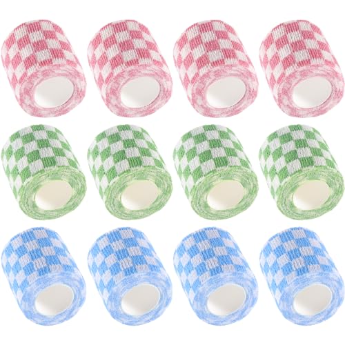 IndigoCase 12 Pack Self Adhesive Bandage Wrap 2 Inch x 5 yd Elastic Tape - color: Grid-mix, size: 2 Inch - 12 Pack