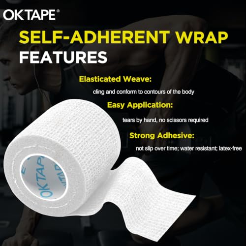OK TAPE 12 Rolls Self Adhesive Bandage Wrap, Cohesive Elastic Athletic Tape - color: White, size: 2 Inch