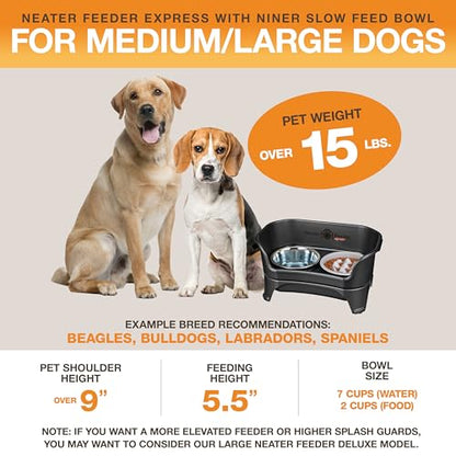 Neater Feeder Express Mess Proof Dog Bowls Elevated for Medium and Large Breed – Made in USA – No Spill Raised Slow Feeder Elevated Dog Bowl Stand, Slow Feed Food and Water Bowl Set, Black - color: Midnight Black, size: Medium to Large w/ 9 Peak Slow Feed