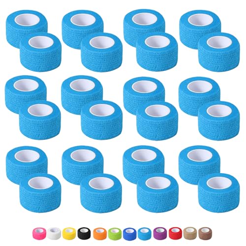 24 Pack Self Adhesive Bandage Wrap, 1 in x 5 Yards Vet Wrap Tape, Blue - color: Blue, size: 1 IN x 5 YDS - 24 Pack