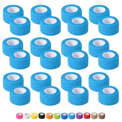 24 Pack Self Adhesive Bandage Wrap, 1 in x 5 Yards Vet Wrap Tape, Blue - color: Blue, size: 1 IN x 5 YDS - 24 Pack