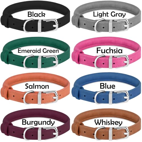 OOPSDOGGY Rolled Leather Dog Collar Reflective – Genuine Leather Round Dog Collar for Small Medium Large Dogs (Burgundy, 20" – 24") - color: Burgundy, size: 20" – 24"