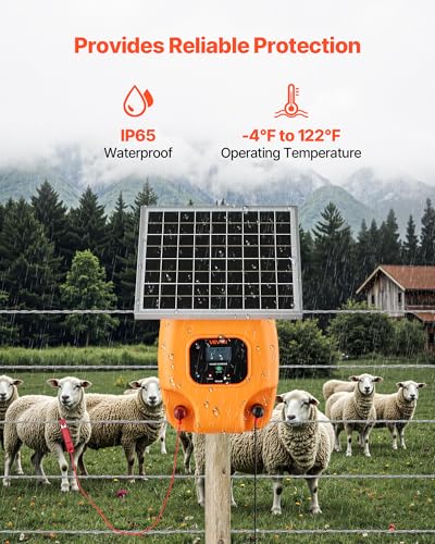 VEVOR Solar Fence Charger, 1J 10 kV Solar Powered Fence Charger, 1.86 Miles Range, Electric Fence Energizer Kit, Keep Out Predators, 3 Days Runtime, for Livestock, Poultry, Garden Protection - size: 1J